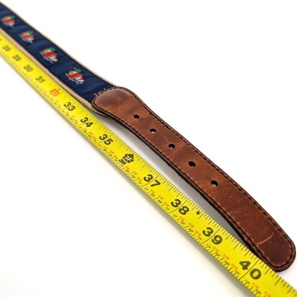 NWT Vintage Canterbury Mallard Duck Embroidered Belt Leather Brass Navy Size 38 - Picture 5 of 5